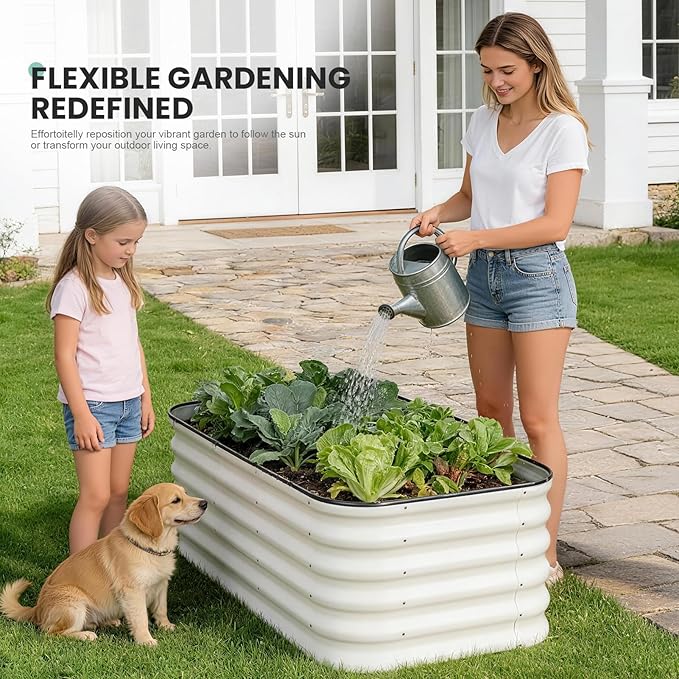 4×2×1.4FT Galvanized Raised Garden Bed Outdoor Metal Raised Garden Bed Kit Large Planter Raised Beds 3 In1 Modular Raised Planter Box OutdoorRaised Beds for Gardening for Vegetables Flowers Herbs