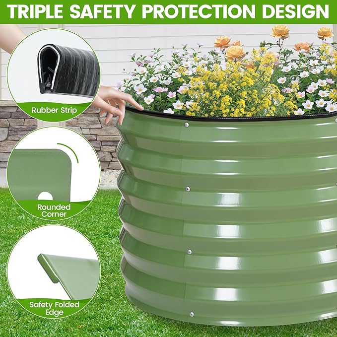 G GOOD GAIN Raised Garden Beds - 4x2x1.4ft Galvanized Planter Boxes Kit with Protective Tape &amp Gloves &amp Tools | Oval Metal Outdoor Raised Bed for Gardening Vegetables Fruits Flowers Herbs