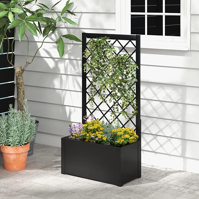 Giantex Set of 2 Raised Garden Bed with Trellis 44 Metal Vertical Planter with Garden Trellis Diamond Lattice for Vine Plant Flower Climbing Indoor &amp Outdoor Use for Yard Garden Balcony