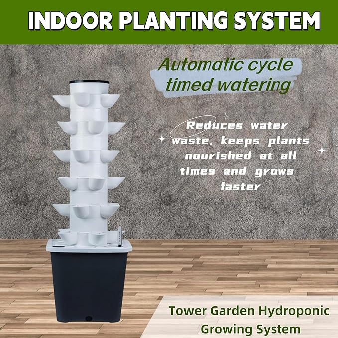 Tower Garden Hydroponic Growing System 25 Pods Vertical Garden Growing Rack Indoor Smart Garden Kit with Pump &amp Movable Tank Auto Timer White