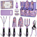 Gardening Tools WisaKey 10 Piece Heavy Duty Purple Garden Tool Set Durable Garden Supplies Organizer Bag Garden Hand Tools Grandmother Granny Valentine's Gift for Woman