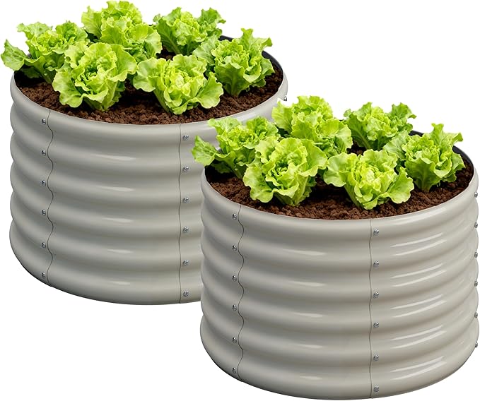 2PCS 2x2x1.5FT Galvanized Raised Garden Bed KitVegetable Boxes-Round Metal Flower BoxLarge Planter Raised Beds Outdoor Garden for PlantingFruitHerb-White