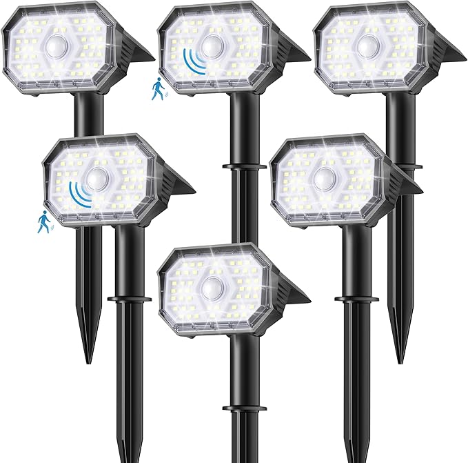 Brightown 6 Pack Solar Motion Lights Outdoor Waterproof Motion Sensor Spot Lights- 58 LED/3 Modes Solar Powered Spotlights 2-in-1 Auto On/Off for Outside Yard Wall Garden Cool White