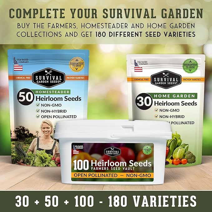 Survival Seed Vault Kit – 100 Packs of Heirloom Vegetable Seeds for Planting – Non-GMO Vegetables Fruits Herbs – Farmer Kit to Grow Food for Long-Term Emergency Storage – Survival Garden Seeds