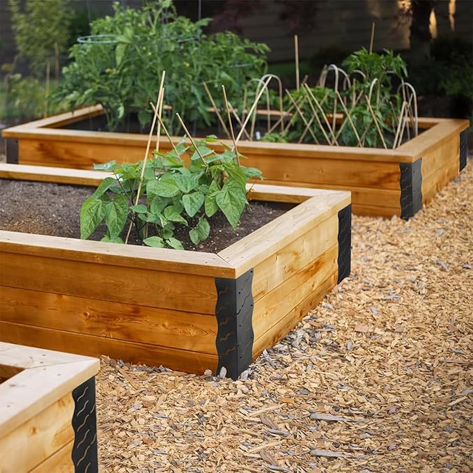 Set of 8 Raised Bed Edging BracketCorner Brackets with Wood Screws Rust Resistant Metal Connectors 11 x 3 x 3 for 20-24 Beds Raised Bed Corners for Vegetable Planter Garden Matte Black