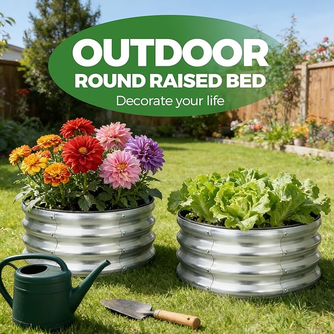 VSGDISTL Galvanized Raised Garden Bed Kit Outdoor2x2x1ft Round Metal Garden Planter Raised Beds for Vegetables Flowers Herb