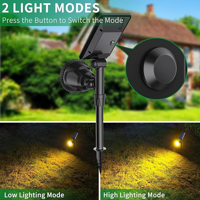 JSOT Solar Spot Lights Outdoor Waterproof Outdoor Landscape Spotlights Flood Light for Pathway Path Driveway Backyard Decor 600 Lumen 18 LED Beads 2 Lighting Options(Warm White 2 Pack)