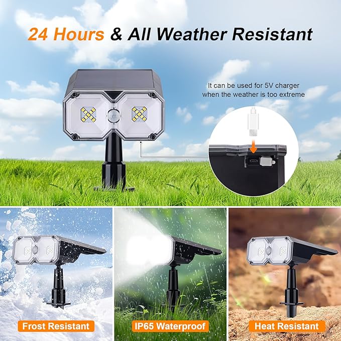 GRIFEMA 2 Pack Solar Spot Lights Outdoor Garden 5 Mode 18 LED Solar Powered Wall Lights IPX65 Waterproof for Garden Yard Driveway Porch Walkway GD251-2 Black