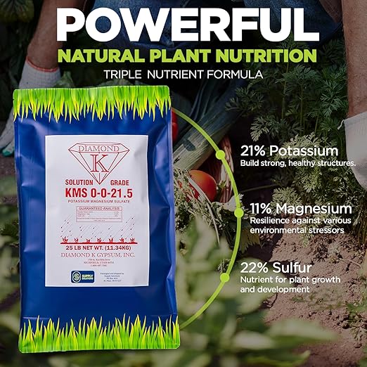 KMS 0-0-21.5 (Potassium Magnesium Sulfate) Fertilizer - Plant Food - The Best for Low Magnesium Soils Prone to Nutrient Loss - Ideal for Lawns Garden Vegetable and Fruit Crops (25 Pounds)
