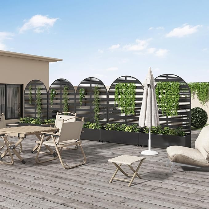 Casaphoria Metal Raised Garden Bed with Trellis and Wheels 72x47x16 Arched Planter Box for Climbing Plants Vegetables &amp Vines Features Drainage Holes and Privacy Screen (Black-Harold)