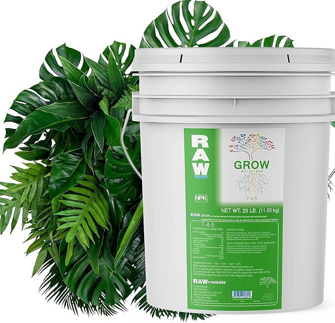 RAW All in One Grow Fertilizer 25lb | Water Soluble Plant Food for Hydroponics Soil &amp Indoor Plants All Purpose Nutrients for Vegetative Growth Garden &amp Vegetable Fertilizer