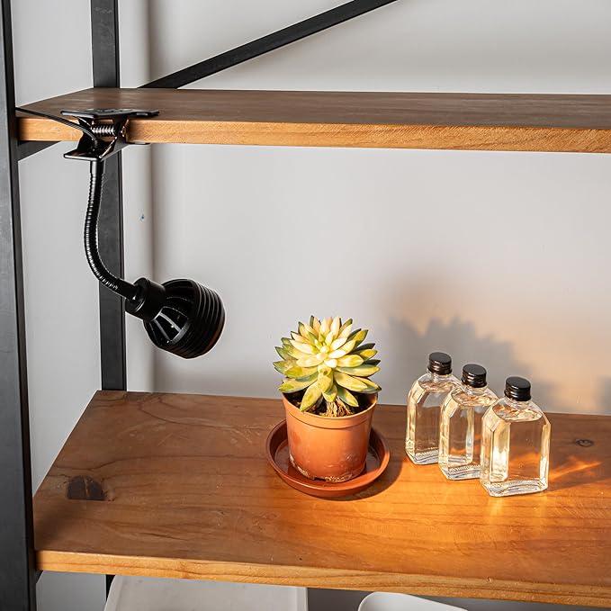 Clip Mount Flexible Angle Adjustment Full Spectrum Spotlight 7W 4500K 15 Feet Plug Outlet Timer Cable Black Vintage Design for Plants Shelf Background Rental House