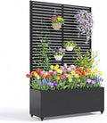 Metal Planter Box with Trellis 47X16X71 Raised Garden Bed w/Wheels Galvanized Metal Privacy Screen for Climbing Plants Vegetables Vines Patio Planters with Drainage Holes 16 Deep Bed