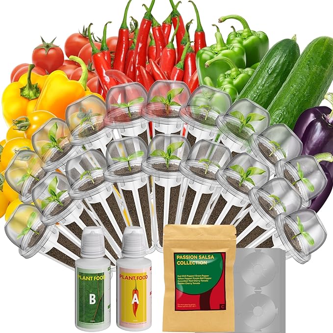 inbloom 18-Pod Salsa Seed Pod Kit for AeroGarden Ahopegarden Gardencube Hydroponic Garden with Cucumber Red Chili Pepper Green&ampYellow Bell Pepper Purple Pepper Cherry Tomato – Mothers Day Gi