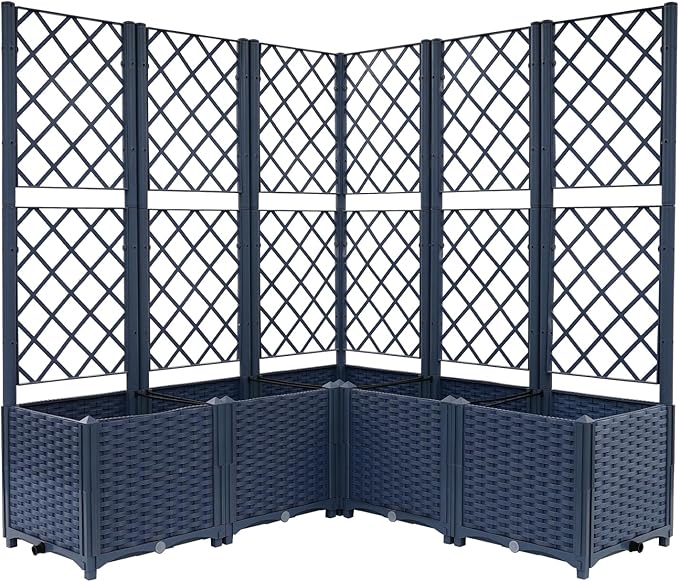 Raised Garden Bed with Trellis Outdoor Planter Box &amp Plant Stand with Climbing Racks Five 15.75X15.75X17.32 Compartments Flower Planter with Trellis for Outdoor Yard Patio Blue