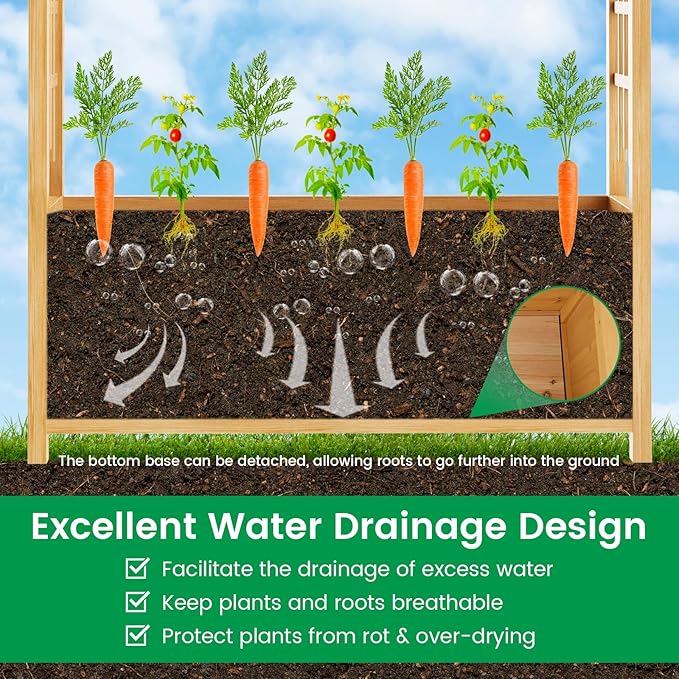 DoCred Raised Garden Bed with Trellis Freestanding Wood Planter Box with Hanging Roof Side Trellis Above Ground Elevated Garden Bed Outdoor Planter with Arch Trellis for Climbing Plants Vines Patio