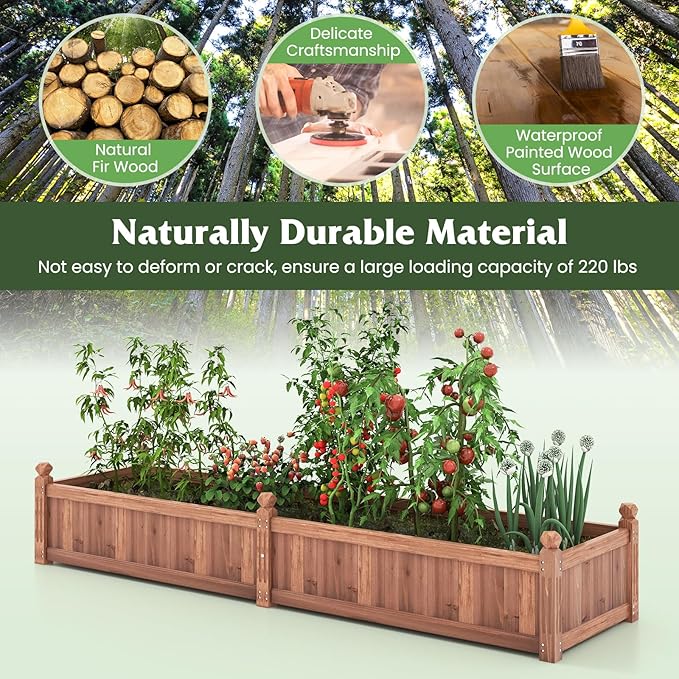 S AFSTAR Wooden Raised Garden Bed 91L x 24W x 16H Outdoor Rectangular Planter Box with Liner &amp 4-Corner Drainage Holes Planter Container for Garden Patio Raised Bed for Veggies Fruit Flower