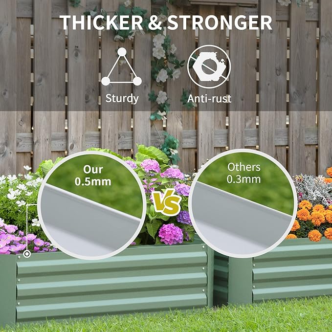 2 Pcs Galvanized Raised Garden Bed 3.3' x 3.3' x 1' Metal Planter Box for Growing Vegetables Flowers Herbs Succulents Green