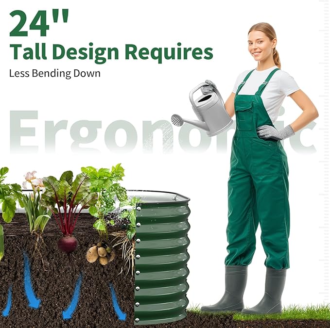 Kesfitt Raised Garden Bed Outdoor Galvanized Steel Metal Raised Bed Planter for Vegetables &amp Garden 24-Inch Deep Open Bottom Backyard Bed 8x4x2 ft Forest Green