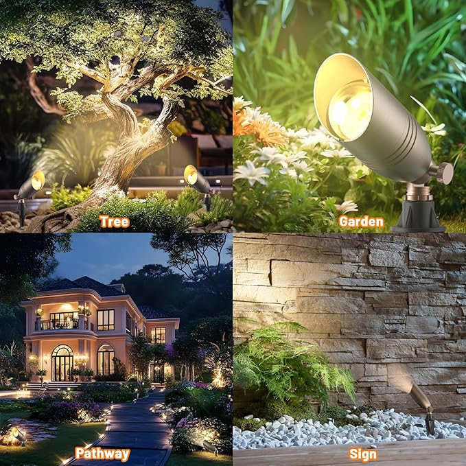 ZONEGRACE 12V Low Voltage Brass Landscape Spot Lights Waterproof LED Uplights &amp Accent Lighting with Connectors Heavy Duty Outdoor Garden Path Lights Fixtures with Bulb Bronze (1 Pack)