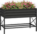Outsunny Raised Garden Bed with Galvanized Steel Frame Storage Shelf and Bed Liner Elevated Planter Box with Legs for Vegetables Flowers Herbs Black
