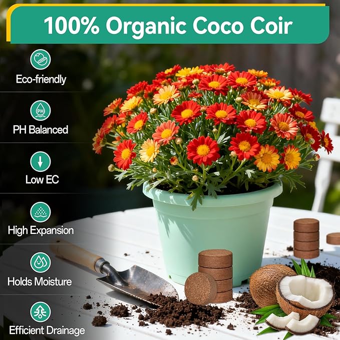 ZeeDix 200pcs(40mm) Coco Coir Pellets Potting Soil Indoor Plants Compressed Coconut Coir Soil Pellets Seed Starting Pellets Soil Discs for Planting Flowers Bonsai Herbs Plants and Vegetables
