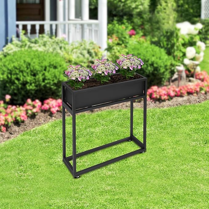 Raised Garden Bed Standing Metal Growing Bed Planter Box Stand with Legs for Backyard Patio Balcony Outdoors or Indoors (28 * 8 * 28in)