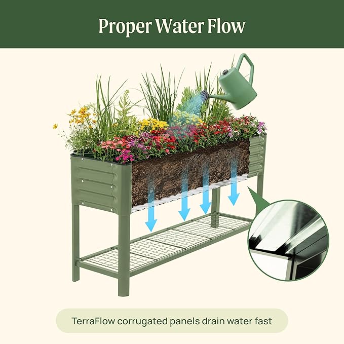 Rolling Elevated Raised Garden Bed - Slim Series 1.5' x 5.5' Outdoor Planters Boxes with Legs &amp Storage Rack for Patio 750 Lbs Weight Capacity Raised Beds for Gardening Herbs Flowers Modern Gr