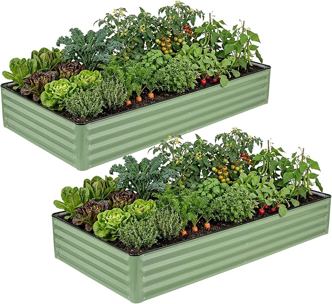 Galvanized Raised Garden Bed – 2 Pack 6x3x1 Ft Patented Leak-Proof Planter Box Outdoor Gardening Metal Raised Garden Beds Kits for Veggies Herbs &amp Flowers (Green)