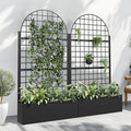 Casaphoria 72x35 Metal Raised Garden Bed with Trellis(2 Pack) Outdoor Planter Box with Wheels &amp Drainage Holes for Climbing Plants Flowers Elevated Garden Kit with Privacy Screen Black-Grid