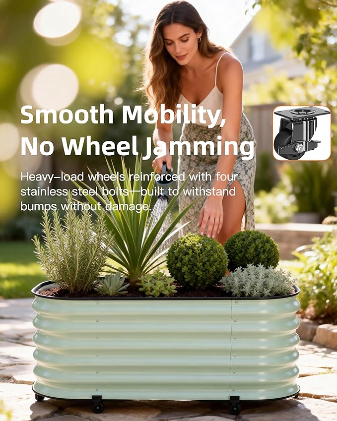 DaisyVibe Mobile Outdoor Planter Box with Wheels 20.9 Inch Tall Heavy-Duty 1000 lbs Capacity Anti-Rust Steel Construction Rolling Garden Bed for Vegetables Herbs Patio Balcony