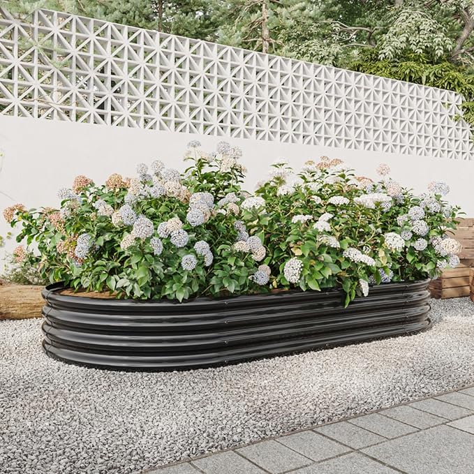 Outdoor Raised Garden Bed for Plants Vegetables and Flowers Oval Large Metal Raised Bed Kit Durable Galvanized Planter Boxes for Garden Backyard Easy Assembly (Black 88.99 x 44.68 x 11.42 in)