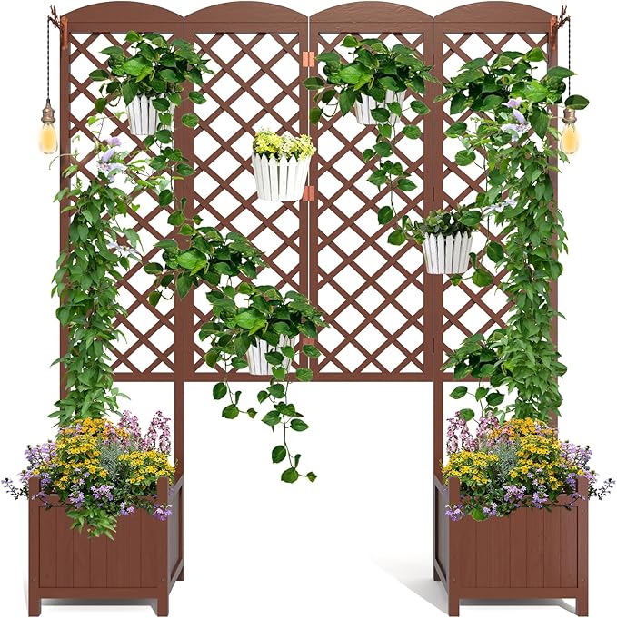 Planter Box with Trellis72in Tall Outdoor Wooden Raised Garden Bed with TrellisPatio Balcony Garden Privacy Planter Box for Climbing PlantsFruitsVegetablesFlowersDark Brown