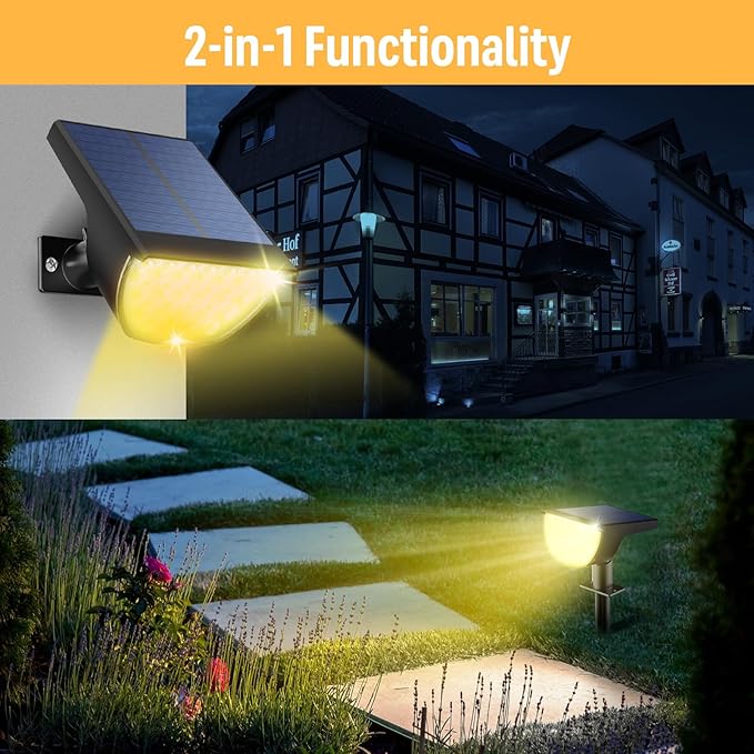 Solar Lights Outdoor Waterproof IP65 Solar Powered 76 LED 3 Lighting Modes Solar Spot Lights Outdoor for Yard Garden Landscape Pathway (Warm White 4 Pack)