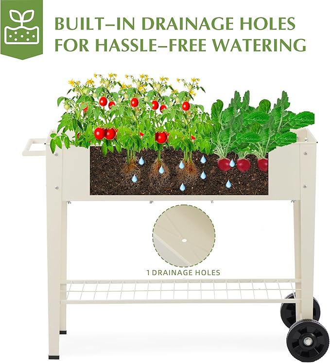 DDK Outdoor Heavy Duty Metal Raised Garden Bed with Legs (Milk White)