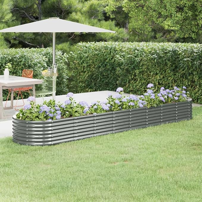 REWIS Garden Raised Bed Planter Raised Beds Raised Planter Box Planters for Outdoor Plants Garden Beds Powder-Coated Steel 144.9x31.5x14.2 Gray