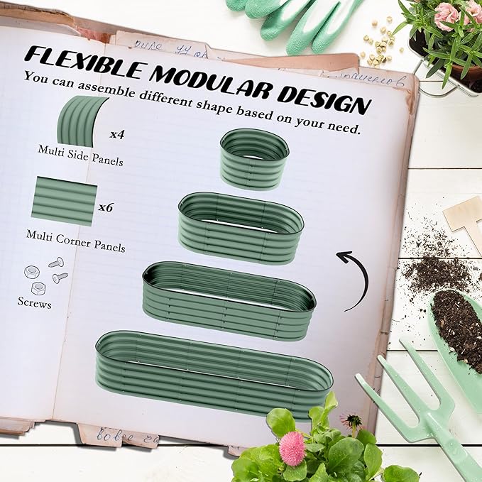 6.4' x 2' x 1' Galvanized Raised Garden Bed Kit Outdoor Metal Elevated Planter Box with Safety Edging Easy DIY Stock Tank for Growing Flowers Herbs Vegetables Green