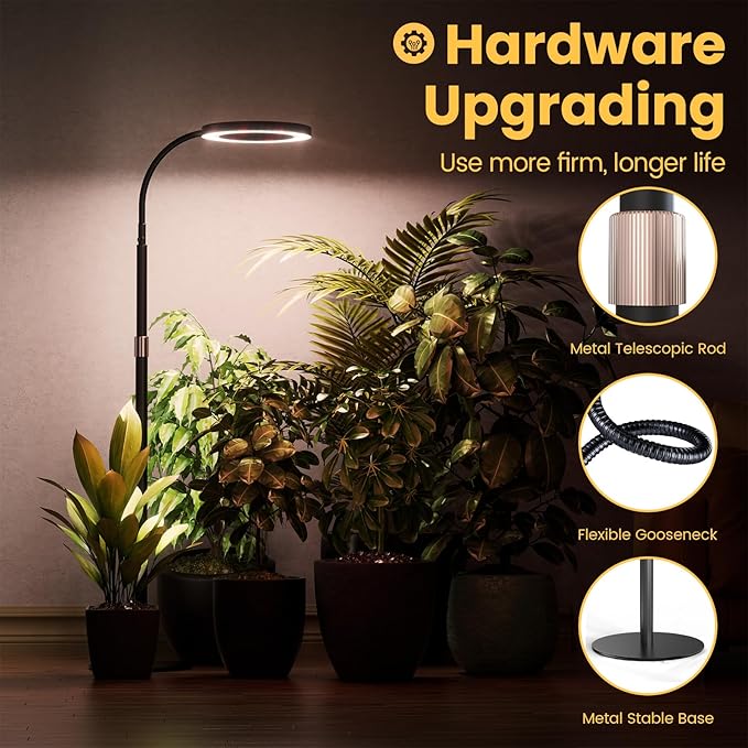 Grow Light Plant Light for Indoor Plants Full Spectrum Grow Lamp with Pedestal Stand Automatic Timer for 3H/9H/12H 10 Dimmable Levels Height Adjustable 51-67in Black