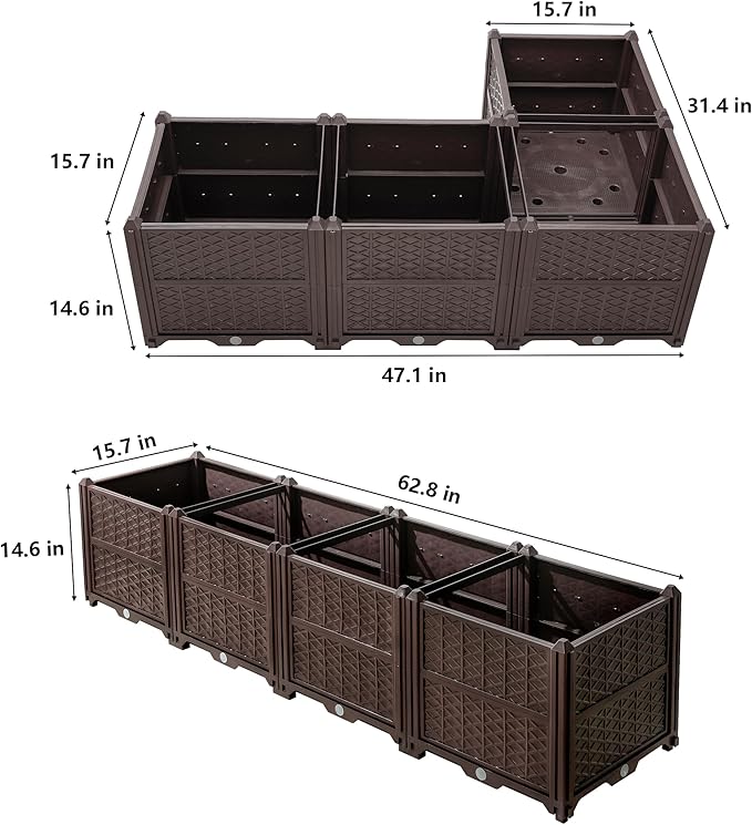 Indoor and Outdoor Rectangular Plastic Planting Box Planting kit for Fresh Vegetables Herbs Flowers and Succulents Brown