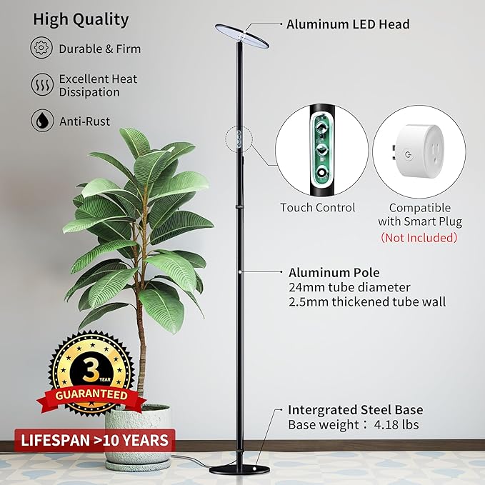 chiphy Grow Lights Full Spectrum Plant Light for Indoor Plants 40W 10 Dimmable Brightness 69 Heights Adjustable Compatible with Smart Plug Ideal for Large Tall Plants