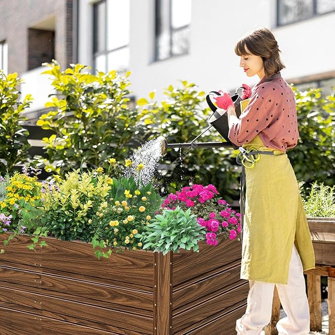 SnugNiture 2 Pcs 4x2x2FT Raised Garden Bed Galvanized Planter Garden Boxes Outdoor Deep Root Planter Raised Bed for Vegetables Flowers HerbsBrown