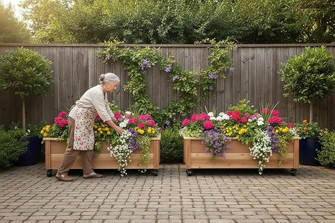 Cedar Raised Garden Bed Planter Box with Castor Wheels – Rolling Wooden Planter for Patio Balcony &amp Outdoor Spaces – Made in USA (36 x 16.5 x 14)