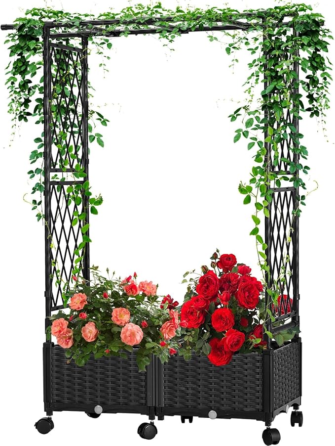Planter with Trellis Raised Garden Beds 4.5ft Tall with Screen Indoor Outdoor Vegetable Flower Privacy Planter Box for Backyard Balcony Patio Black