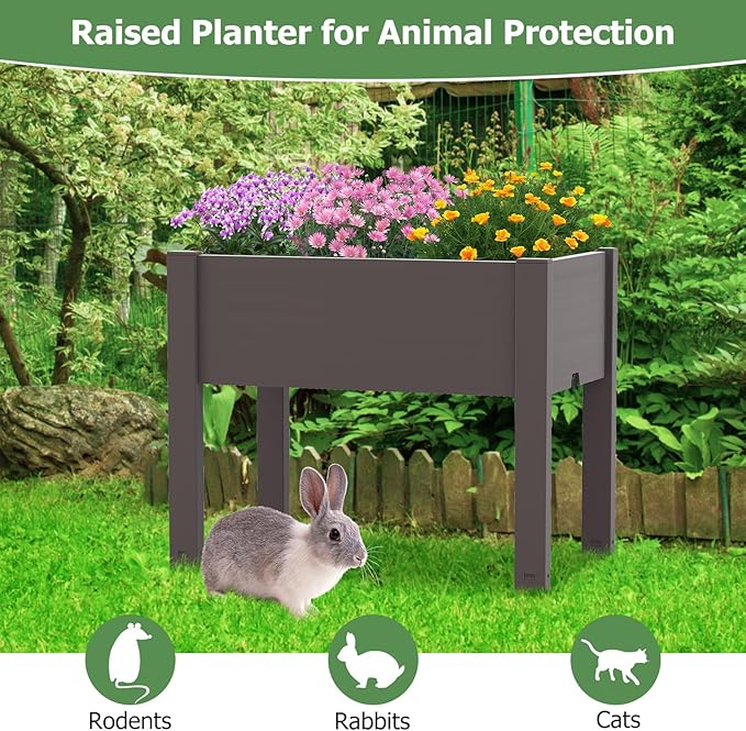 Raised Garden Bed Outdoor Elevated Planter Boxes with Legs &amp Water Level Indicator Garden Box Self-Watering Raised Beds for Gardening Balcony &amp Deck (Coffee)
