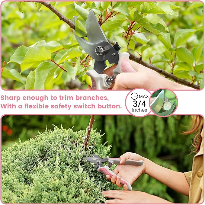 Garden Tools 8 Piece Gardening Tools with Bag Heavy Duty Stainless Steel Garden Tools Set Outdoor Hand Tools Ideal Garden Tool Kit Gifts for Women Pink.