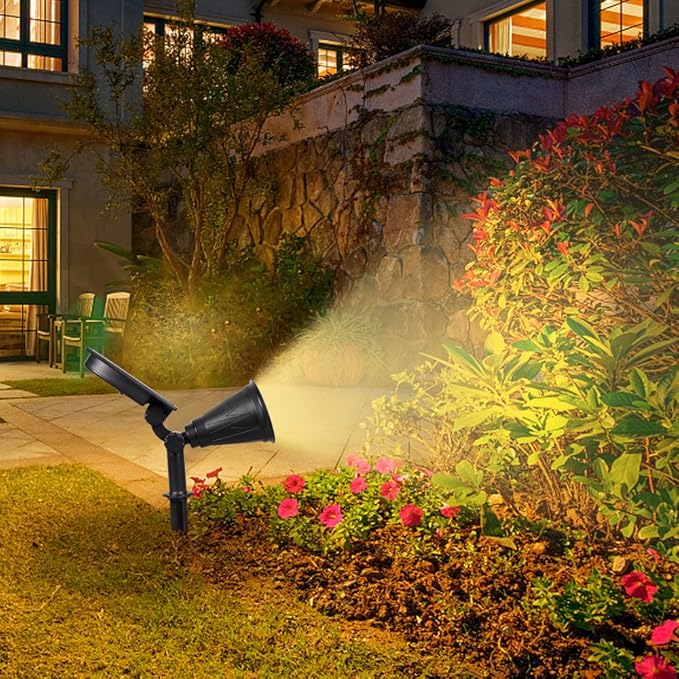 T-SUN Solar Spotlights Outdoor Waterproof Auto Turn ON/Off Solar Lights Green 2 Pack &amp Yellow 2 Pack