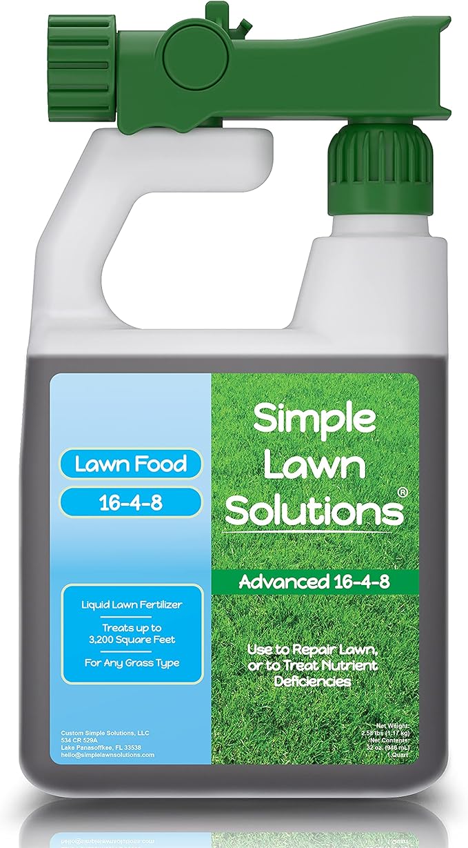 Advanced 16-4-8 Balanced NPK - Lawn Food Quality Liquid Fertilizer - Spring &amp Summer Concentrated Spray - Any Grass Type - Simple Lawn Solutions (32 Ounce)