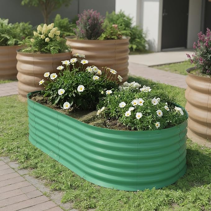 IDEALHOUSE Galvanized Raised Garden Bed Outdoor 24” Tall Metal Planter Box Large Garden Beds for Vegetables Flowers Herbs Rust-Resistant Steel Planter with Anti-Cut Edges Easy Assembly Beige