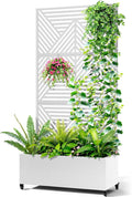 Metal Raised Garden Bed with Trellis 2-in-1 Planter Box &amp Privacy Screen for Climbing Plants Outdoor Standing Flower Bed with Drainage Holes 35.4 L x 15.7 W x 70.1 H White-Zodiac
