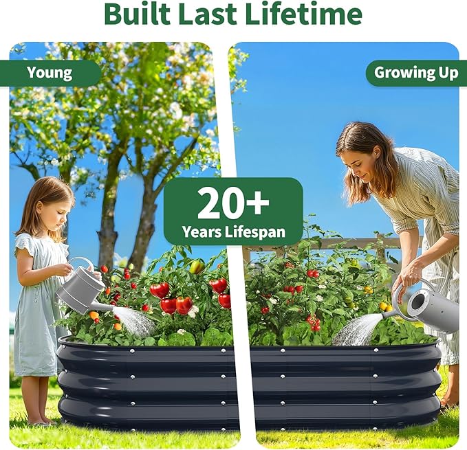 Kesfitt Raised Garden Bed 6x3x1 FT Galvanized Steel Metal Raised Garden Bed Oval Open-Bottom Design 12-Inch Deep for Outdoor Vegetable &amp Herb Gardening Midnight Blue